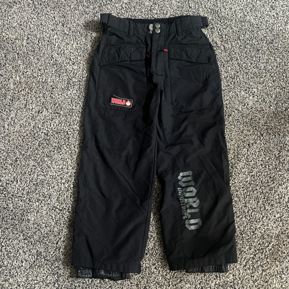 World Industries Outerwear Blk Snow Pants Youth Medium not insulated adjustable - Picture 1 of 10